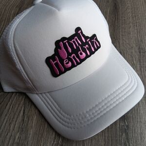 White Cap with Pink Jimi Hendrix Logo